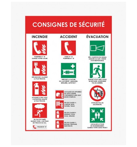 PANNEAU AFFICHAGE CONSIGNES DE SECURITE