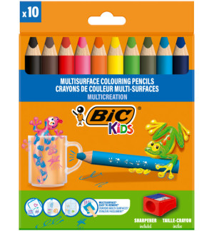 CRAYONS COUL. BIC MULTISURF. GROS MODULE + 1 TAILLE-CRAYON - ETUI 10