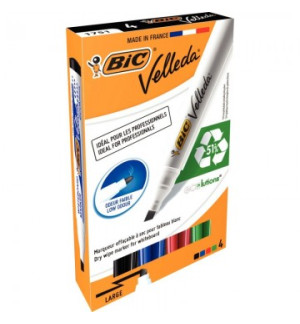 MARQUEURS EFFACABLES A SEC BIC 1754 BISEAU - POCHETTE DE 4 ASSORTIS