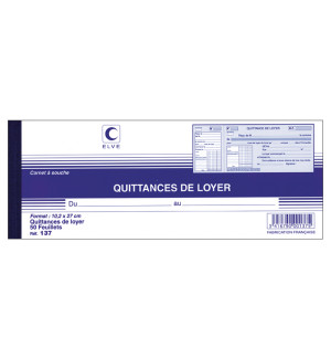 QUITTANCE DE LOYER 10.2X27cm - CARNET A SOUCHE DE 50