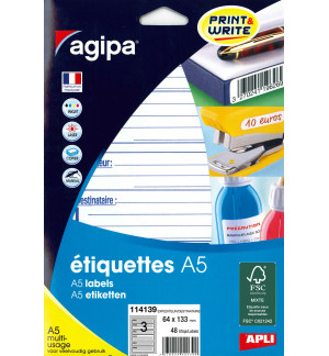 ETIQUETTES AUTOCOLLANTES EXPEDITEUR/DESTINATAIRE 64X135mm - PAQUET 48