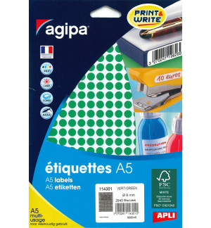 ETIQUETTES AUTOCOLLANTES DIAM 8mm VERTES - PAQUET DE 2940