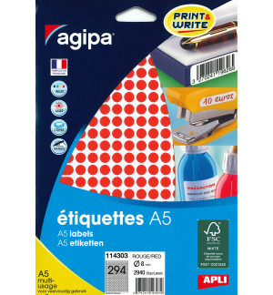 ETIQUETTES AUTOCOLLANTES DIAM 8mm ROUGES - PAQUET DE 2940