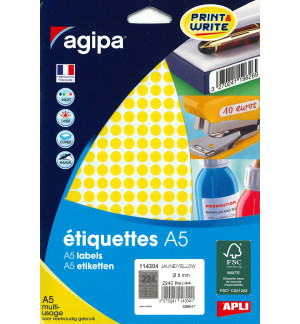 ETIQUETTES AUTOCOLLANTES DIAM 8mm JAUNES - PAQUET DE 2940