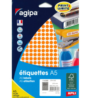 ETIQUETTES AUTOCOLLANTES DIAM 8mm ORANGES - PAQUET DE 2940