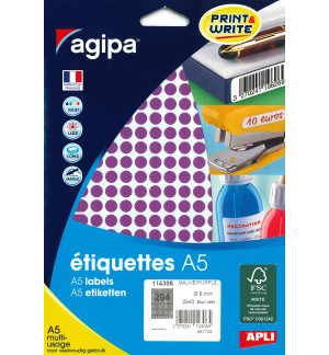 ETIQUETTES AUTOCOLLANTES DIAM 8mm VIOLETTES - PAQUET DE 2940