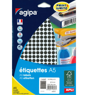 ETIQUETTES AUTOCOLLANTES DIAM 8mm NOIRES - PAQUET DE 2940