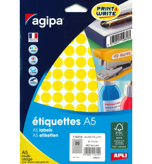 ETIQUETTES AUTOCOLLANTES DIAM 15mm JAUNES - PAQUET DE 960