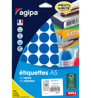 ETIQUETTES AUTOCOLLANTES DIAM 24mm BLEUES - PAQUET DE 400