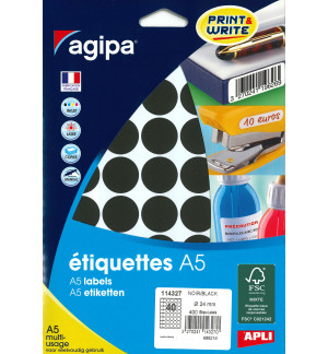 ETIQUETTES AUTOCOLLANTES DIAM 24mm NOIRES - PAQUET DE 400