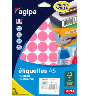 ETIQUETTES AUTOCOLLANTES DIAM 24mm ROSES - PAQUET DE 400