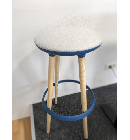 TABOURET CANNIE-PIET FRENE NATUREL-455X455X790 MM-GRIS CLAIR/BLEU