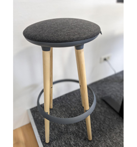 TABOURET CANNIE-PIET FRENE NATUREL-455X455X790 MM-GRAPHITE/GRIS FONCE