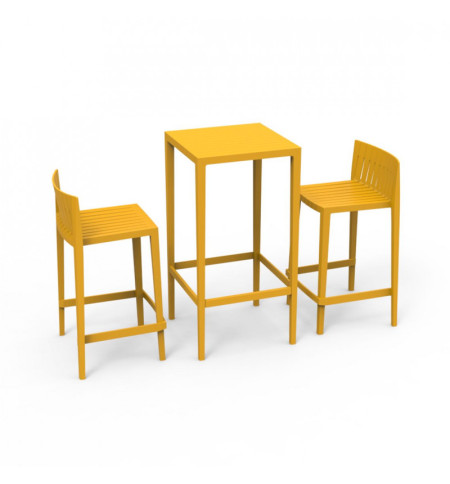 LOT DE 2 TABOURETS DE BAR HAUTEUR 66 CM + 1  TABLE HAUTE MOUTARDE