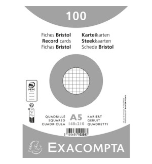 FICHES BRISTOL 148X210 BLANC 5X5 / PAQ 100