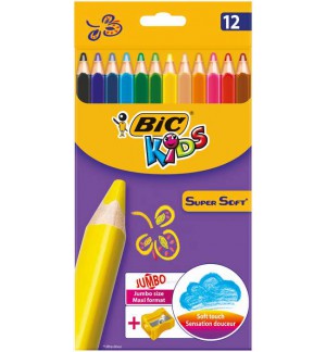 CRAYONS DE COULEUR SUPER SOFT BIC PQT DE 12