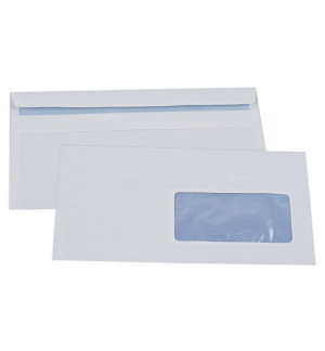 500 ENVELOPPES BLANCHES 110X220mm 80G FENETRE 45 AUTOCOLLANTES