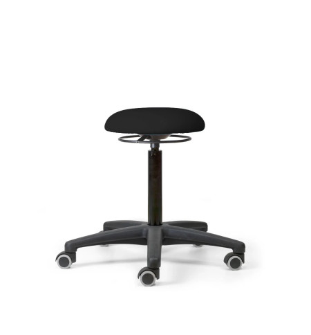 TABOURET ASSISE SIMILICUIR NOIR SUR ROULETTES