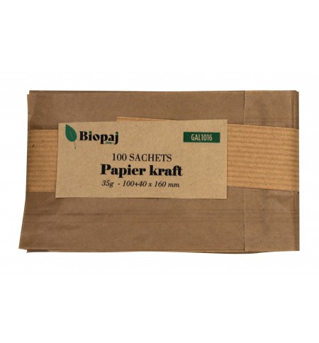 PAQUET 100 SACHETS KRAFT 35G 100+40X160mm