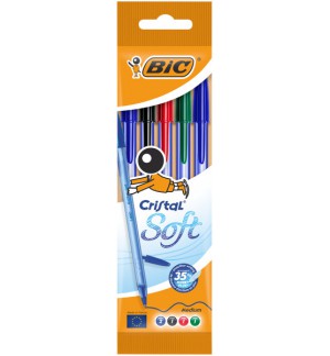 STYLO BIC CRISTAL SOFT HEXAGONAL  - POCHETTE 5 STYLOS ASS.