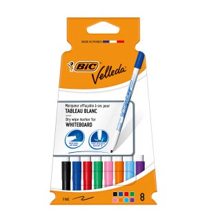 FEUTRES  EFFACABLES  A SEC BIC 1721 FINS - POCHETTE DE 8 ASSORTIS