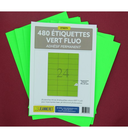 ETIQUETTES LASER VERT FLUO 70X37mm-PAQUET DE 480/3389-FV10