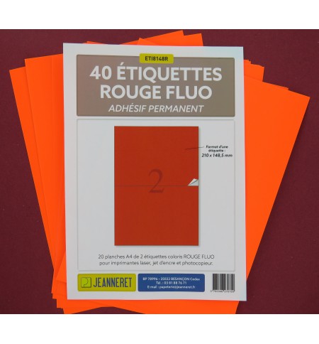 ETIQUETTES LASER ROUGE FLUO 210X148mm-BOITE DE 40/3671-FR6