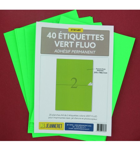 ETIQUETTES LASER VERT FLUO 210X148mm-PAQUET DE 40/3672-FV6