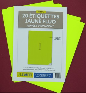 ETIQUETTES LASER JAUNE FLUO 210X297mm-BOITE DE 20/3394-FJ27