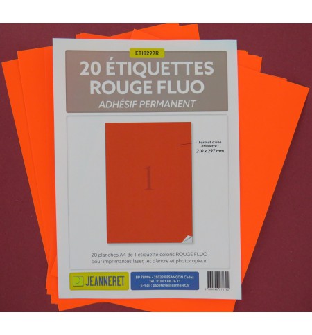 ETIQUETTES LASER ROUGE FLUO 210X297-BOITE DE 20/3395-FR27