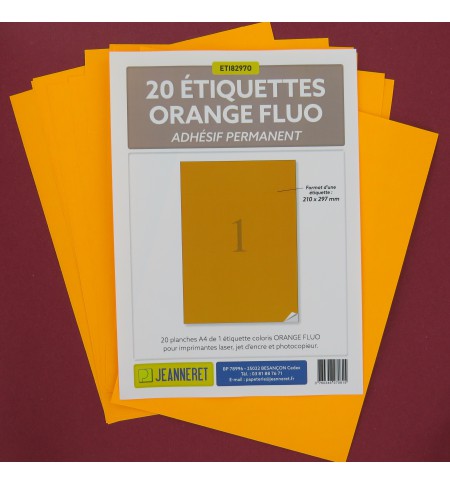 ETIQUETTES LASER ORANGE FLUO 210X297mm-BOITE DE 20/4034-FO27