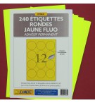 ETIQUETTES LASER JAUNE FLUO DIAM 63mm BOITE DE 240/0223-FJ21