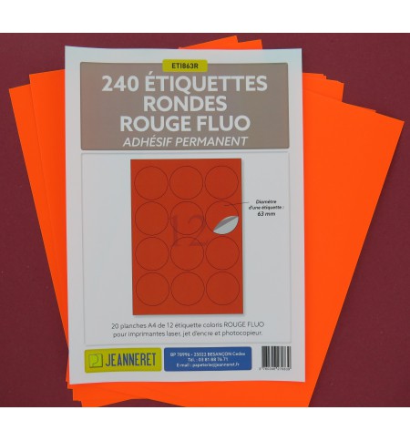 ETIQUETTES LASER ROUGE FLUO DIAM 63mm-BOITE DE 240/3397-FR21