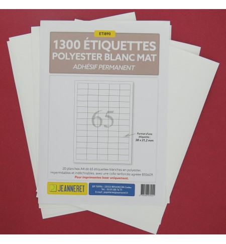 ETIQ POLYESTER BLANC MAT 38X21,2 /SACHET 1300