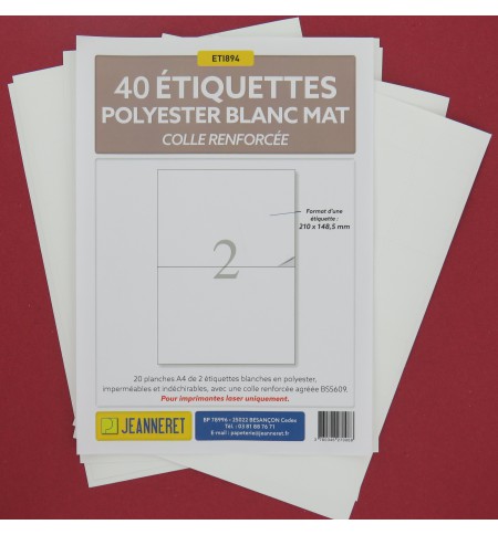 ETIQ POLYESTER BLANC MAT 210X148,5 /SACHET 40