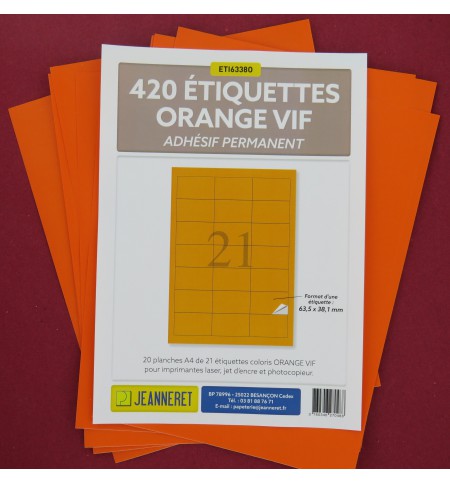 ETIQUETTES LASER ORANGE 63.5X38.1/SACHET 420