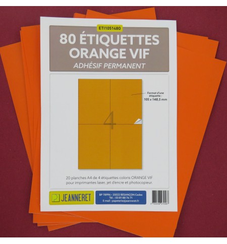 ETIQUETTES LASER ORANGE 105X148.5/SACHET 80