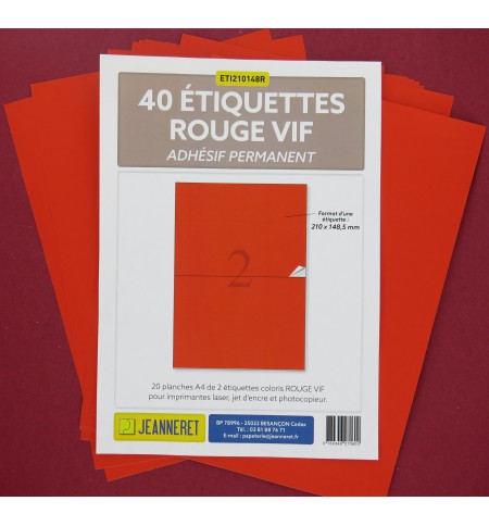 ETIQUETTES LASER ROUGE 210X148/SACHET 40