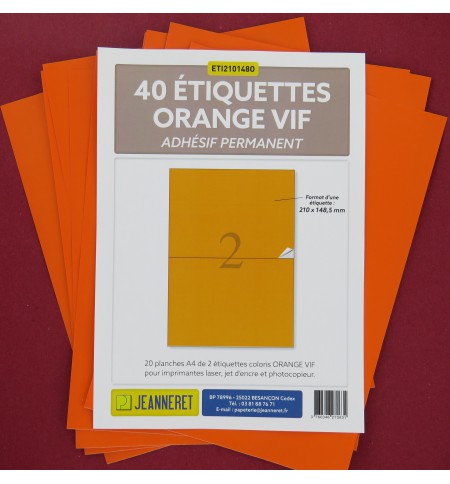 ETIQUETTES LASER ORANGE 210X148/SACHET 40