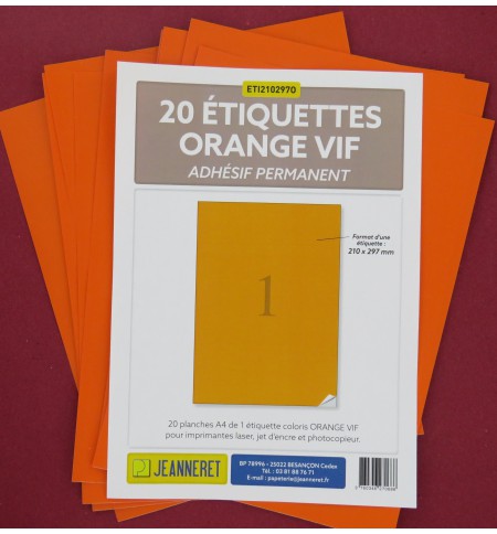 ETIQUETTES LASER ORANGE 210X297/SACHET 20