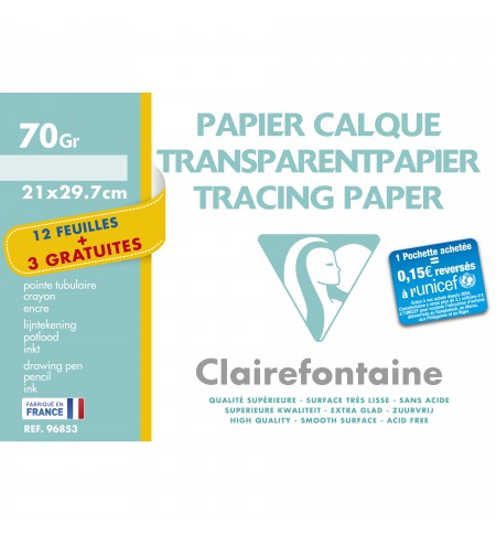 PAPIER CALQUE A4 70G POCH 12 FLLES + 3 GRATUITES